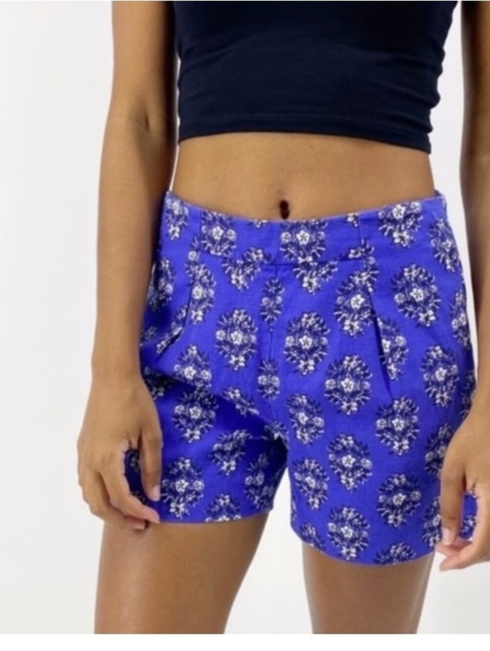 MADEWELL Floral Deck Linen Shorts in Blue Size 12